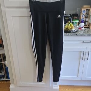Adidas Women's Black Leggings with White Stripes